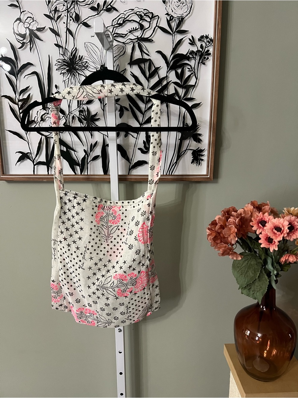 Free People Tote Floral Star Pattern Reusable Lightweight Boho Shoulder Bag